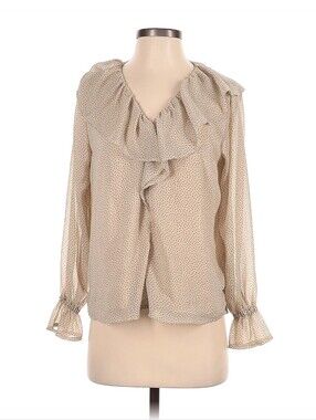 LOFT Petite Beige Top with Black Polka Dots